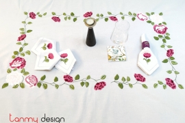 Rectangle Sapa rose embroidery table cloth 200x150cm - include 8 napkins
